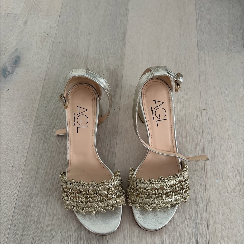 AGL Metallic Gold Woven Strap Sandals